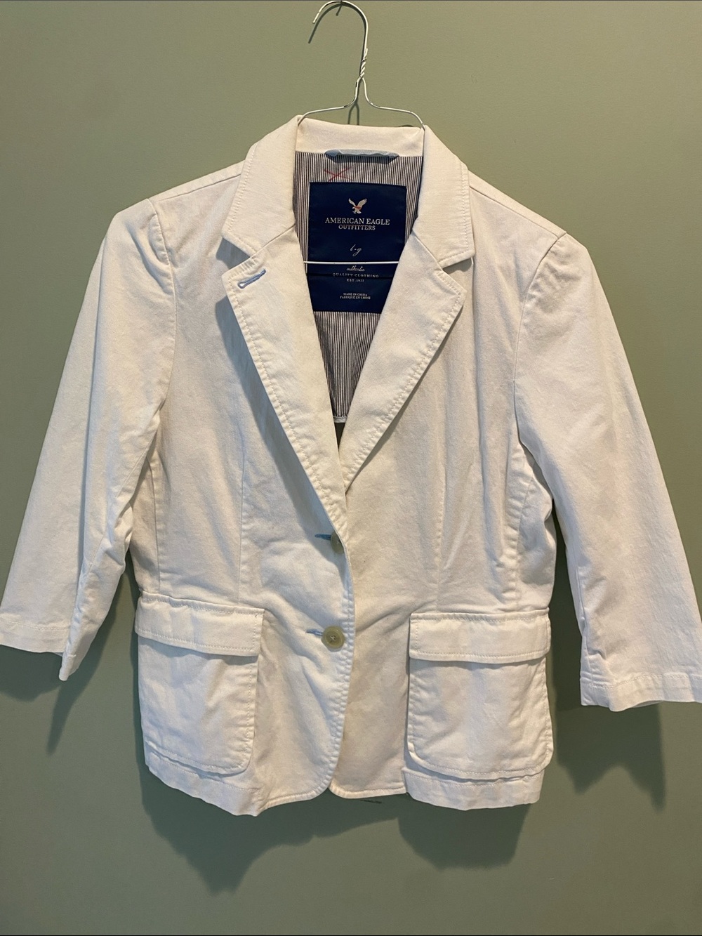 American Eagle White Cotton Blazer 3/4 length sleeves NWOT size L
